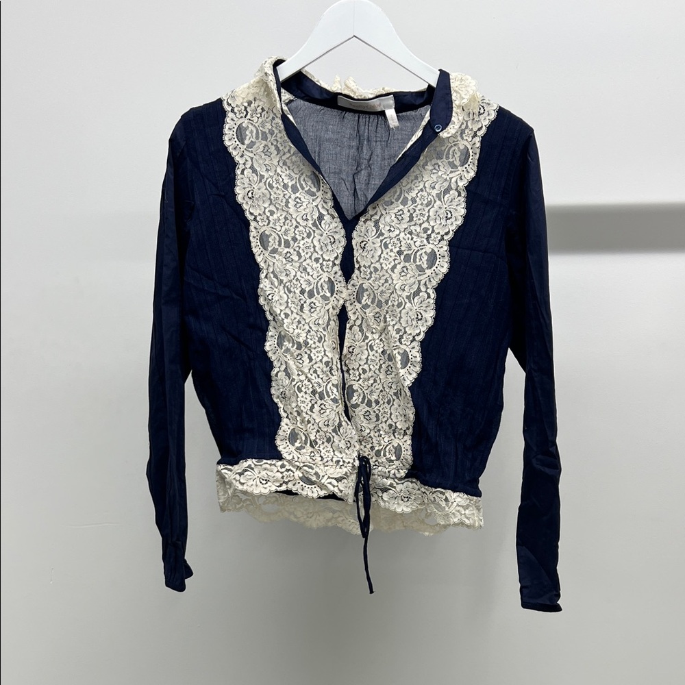 See By Chloe Navy and Cream Lace Blouse
